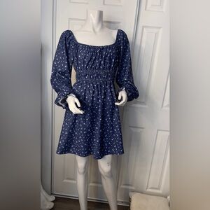 Altar'd State Blue Patterned Long Sleeve Dress